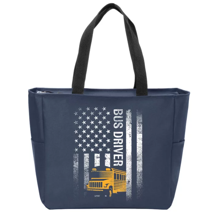 School Bus Driver Usa American Flag Funny Bus Driver Gift Zip Tote Bag