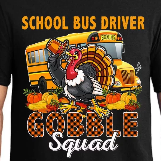 School Bus Driver Gobble Squad Thanksgiving Plaid Turkey Pajama Set