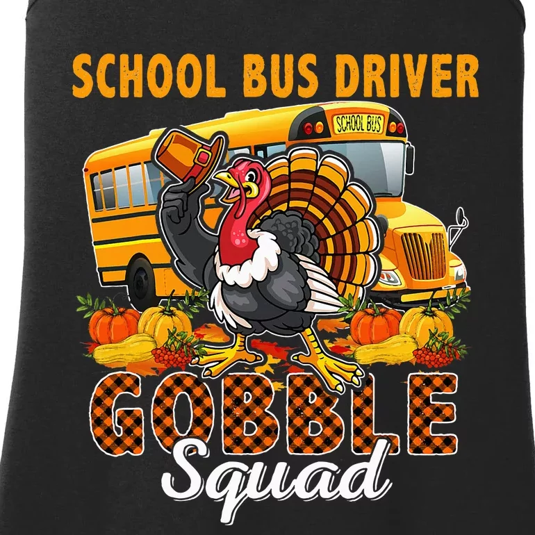 School Bus Driver Gobble Squad Thanksgiving Plaid Turkey Ladies Essential Tank