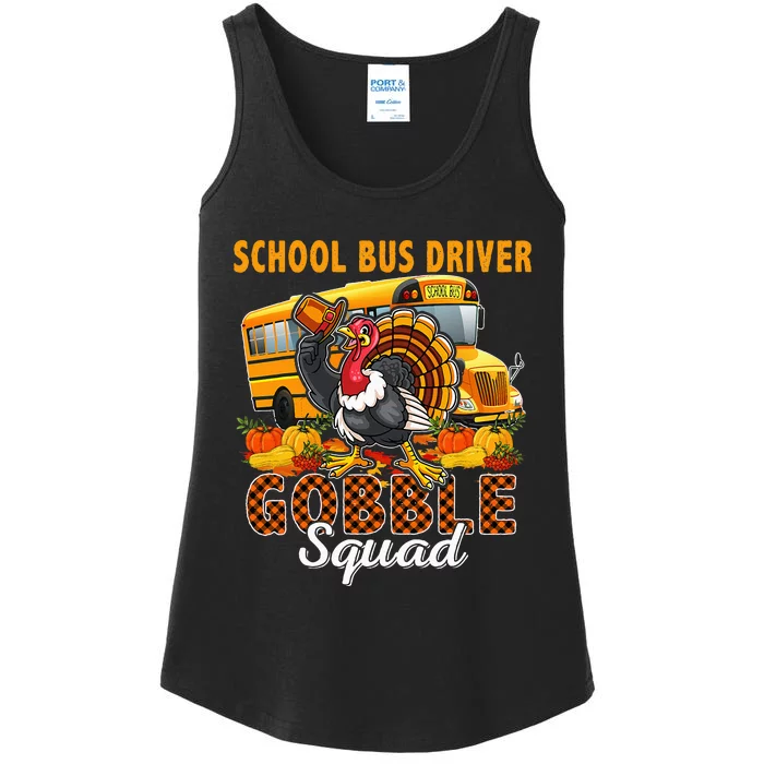 School Bus Driver Gobble Squad Thanksgiving Plaid Turkey Ladies Essential Tank