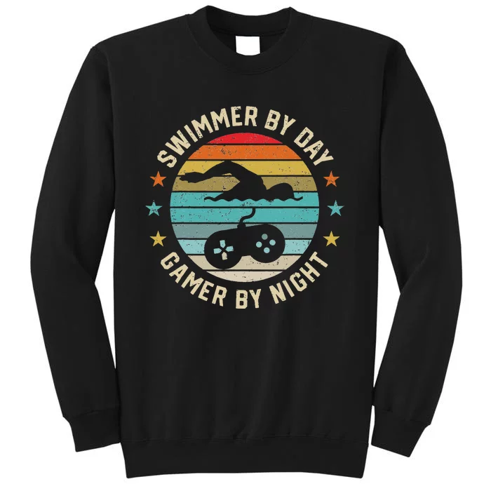 Swimmer By Day Gamer By Night Swimming Swim Lover Gaming Tall Sweatshirt