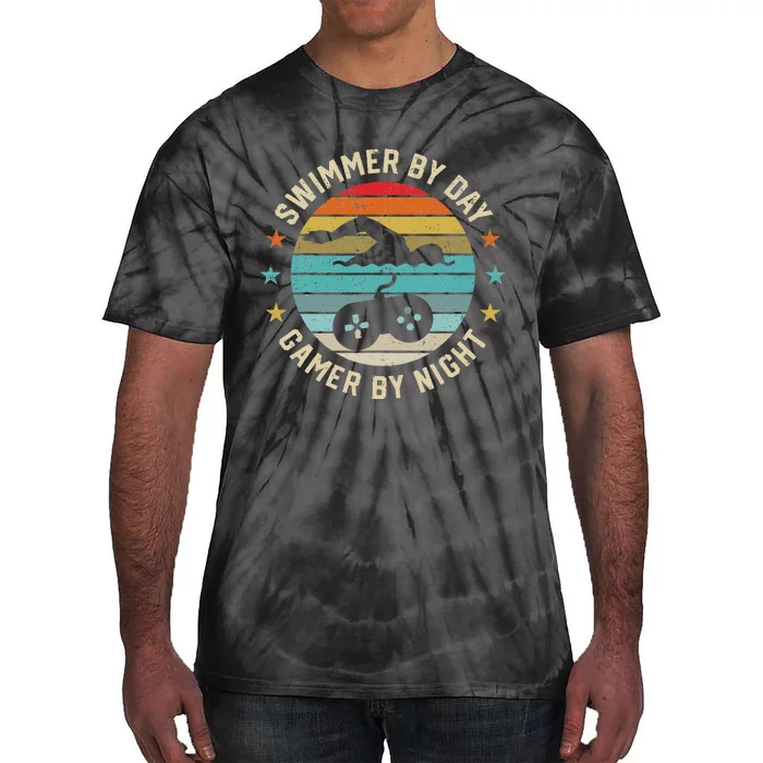 Swimmer By Day Gamer By Night Swimming Swim Lover Gaming Tie-Dye T-Shirt