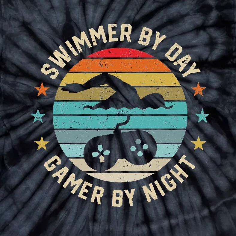 Swimmer By Day Gamer By Night Swimming Swim Lover Gaming Tie-Dye T-Shirt