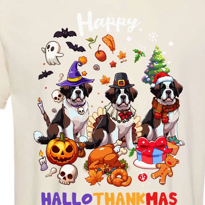 Saint Bernard Dog Christmas Thanksgiving Happy Hallothankmas Garment-Dyed Heavyweight T-Shirt