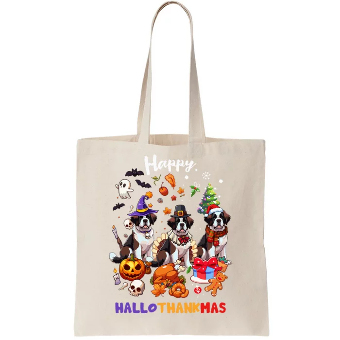 Saint Bernard Dog Christmas Thanksgiving Happy Hallothankmas Tote Bag