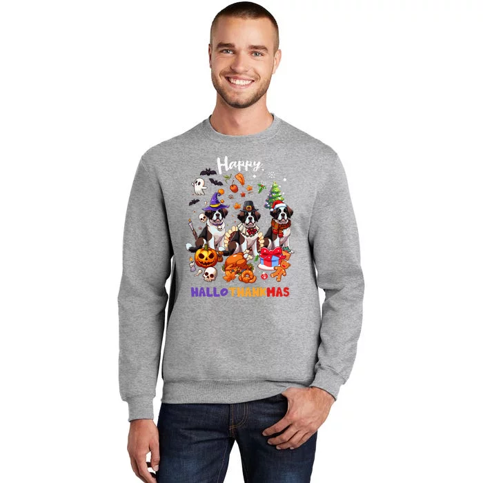 Saint Bernard Dog Christmas Thanksgiving Happy Hallothankmas Tall Sweatshirt