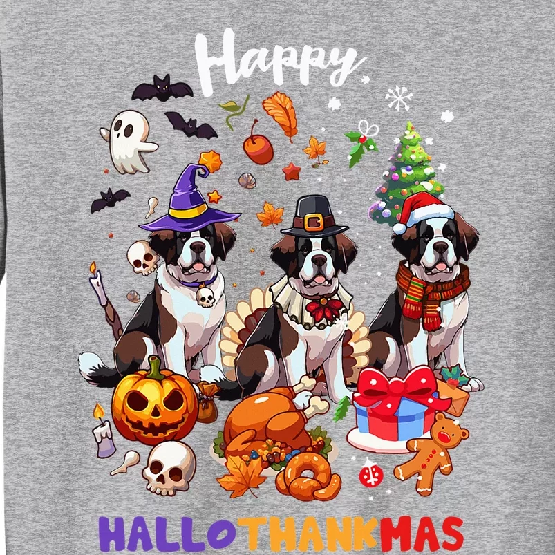 Saint Bernard Dog Christmas Thanksgiving Happy Hallothankmas Tall Sweatshirt