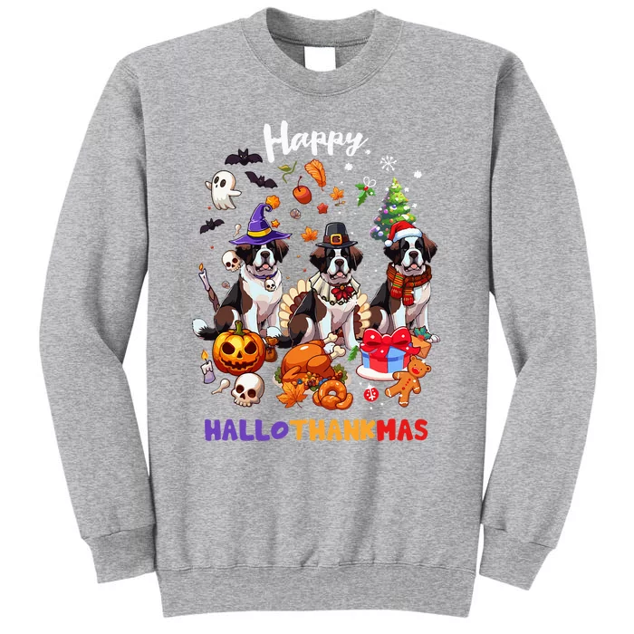 Saint Bernard Dog Christmas Thanksgiving Happy Hallothankmas Tall Sweatshirt