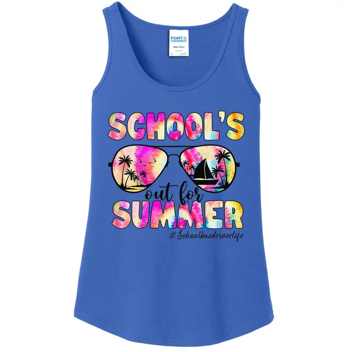 School Bus Driver Out For Summer Tie Dye Sunglasses Ladies Essential Tank