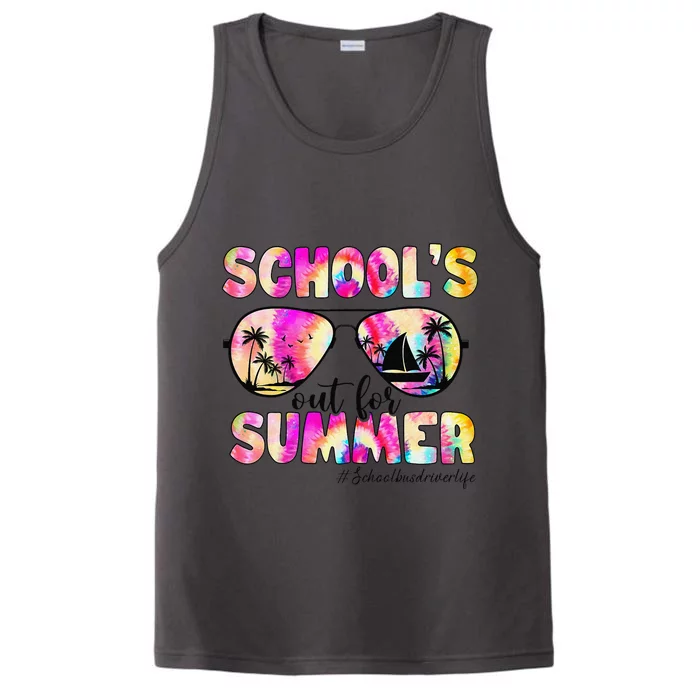 School Bus Driver Out For Summer Tie Dye Sunglasses Performance Tank