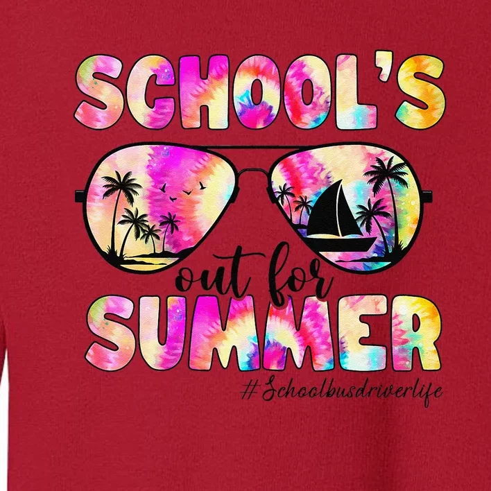 School Bus Driver Out For Summer Tie Dye Sunglasses Toddler Sweatshirt