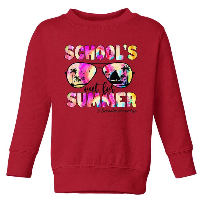 School Bus Driver Out For Summer Tie Dye Sunglasses Toddler Sweatshirt