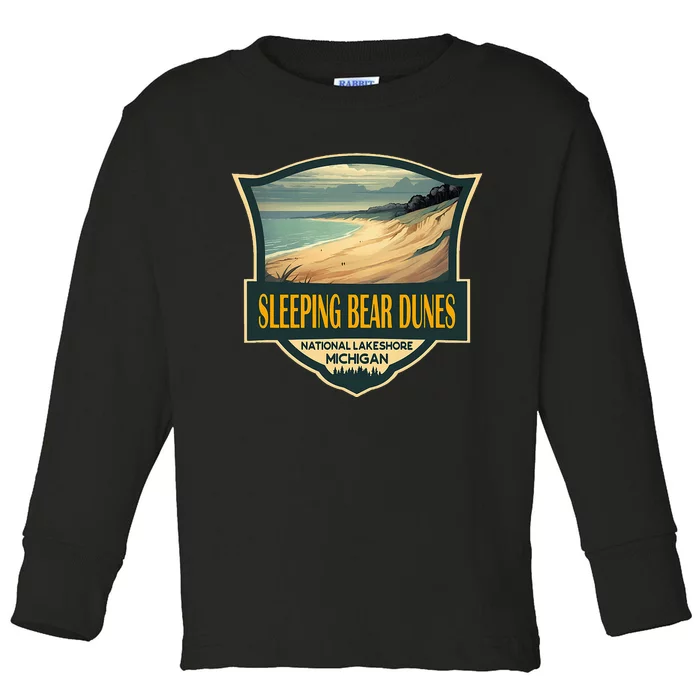 Sleeping Bear Dunes National Lakeshore Travel Retro Badge Toddler Long Sleeve Shirt