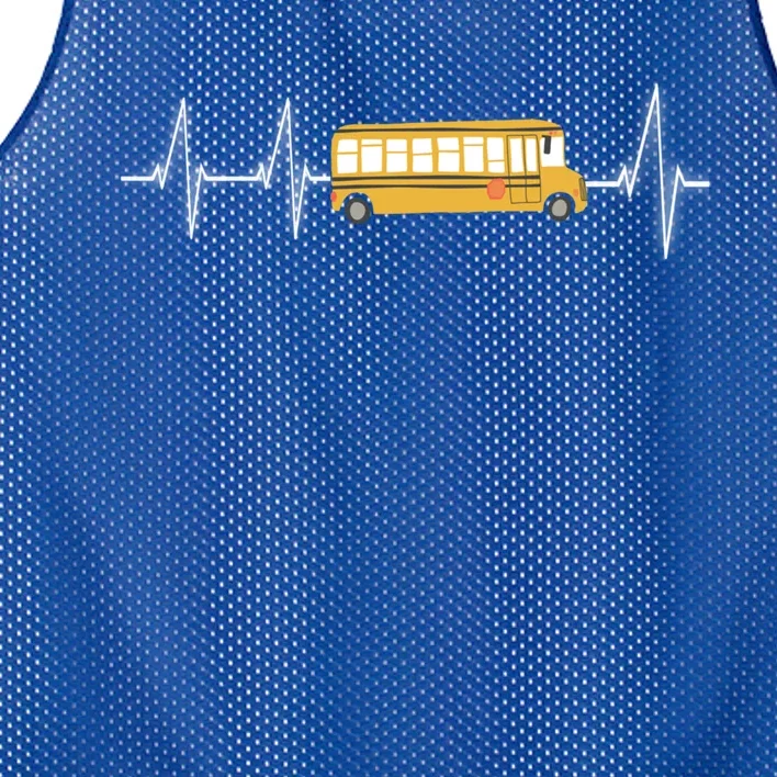 School Bus Driver School Bus Heartbeat Heart Trace Gift Meaningful Gift Mesh Reversible Basketball Jersey Tank