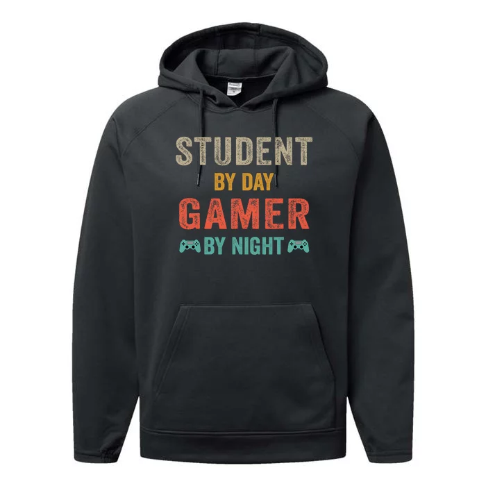 Student By Day Gamer By Night Meme For Gamers Performance Fleece Hoodie