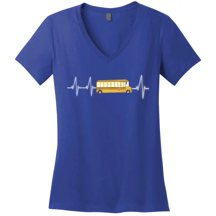 School Bus Driver School Bus Heartbeat Heart Trace Gift Women's V-Neck T-Shirt