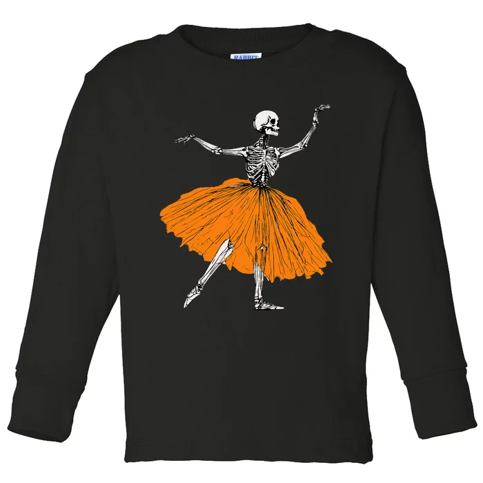 Skeleton Ballerina Dance Tutu Spooky Ballet Dancer Halloween Toddler Long Sleeve Shirt