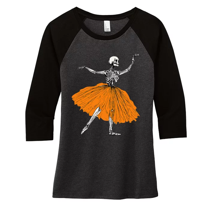 Skeleton Ballerina Dance Tutu Spooky Ballet Dancer Halloween Women's Tri-Blend 3/4-Sleeve Raglan Shirt