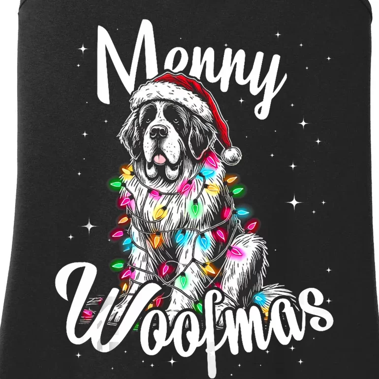 Saint Bernard Dog Merry Woofmas Christmas Lights Santa Hat Tank Top Ladies Essential Tank