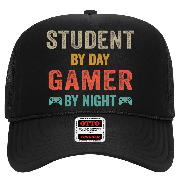 Student By Day Gamer By Night Meme For Gamers High Crown Mesh Trucker Hat