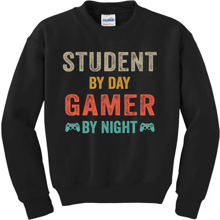 Student By Day Gamer By Night Meme For Gamers Kids Sweatshirt