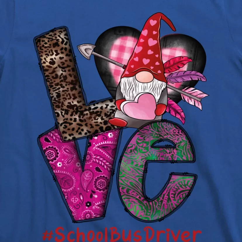 School Bus Driver Love Gnome Heart Valentine's Day Heart Gift T-Shirt