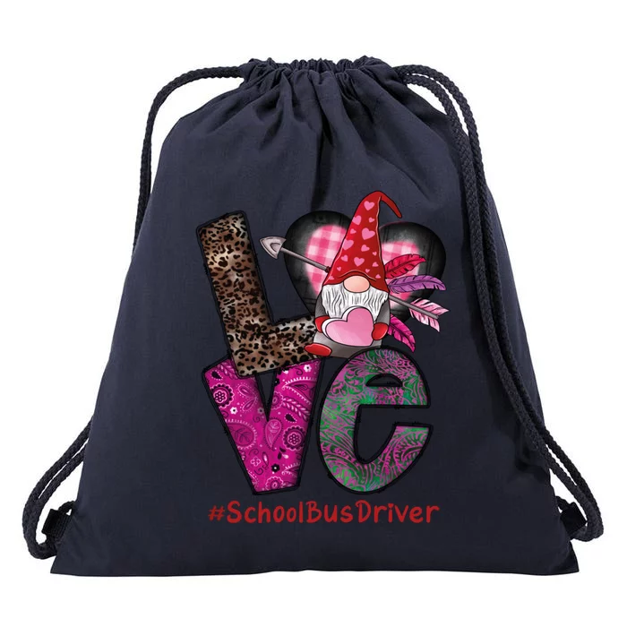 School Bus Driver Love Gnome Heart Valentine's Day Heart Gift Drawstring Bag