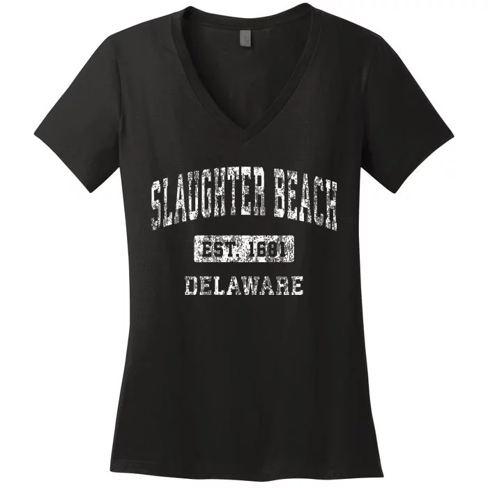 Slaughter Beach Delaware De Vintage Sports Established Desig Women's V-Neck T-Shirt