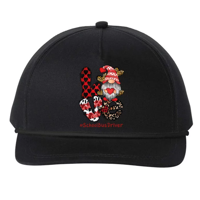 School Bus Driver Love Gnome Heart Valentine's Day Heart Funny Gift Snapback Five-Panel Rope Hat