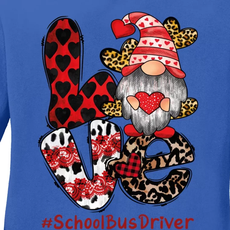 School Bus Driver Love Gnome Heart Valentine's Day Heart Funny Gift Ladies Long Sleeve Shirt