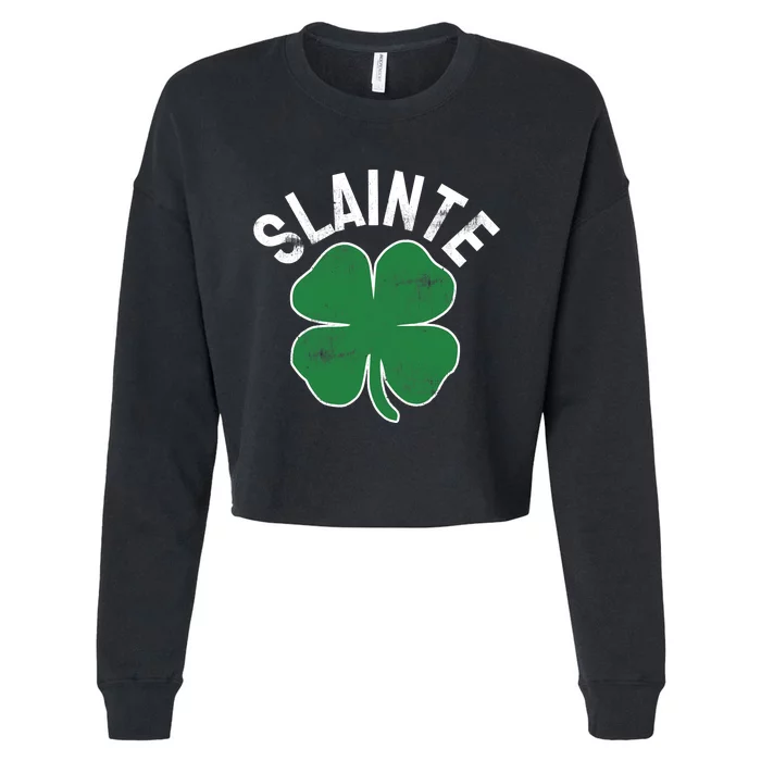 Slainte Beer Drinking Irish ST PATRICKS DAY Shamrock Funny Cropped Pullover Crew