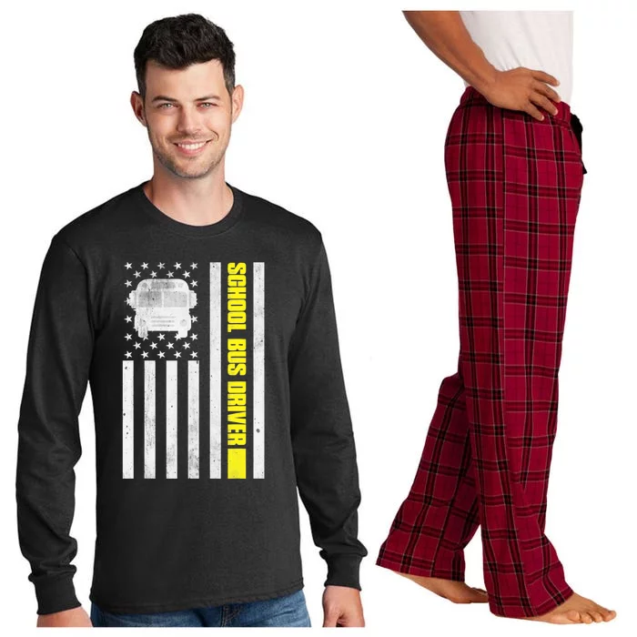 School Bus Driver American Flag, School Bus Driver Long Sleeve Pajama Set