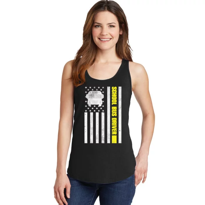 School Bus Driver American Flag, School Bus Driver Ladies Essential Tank