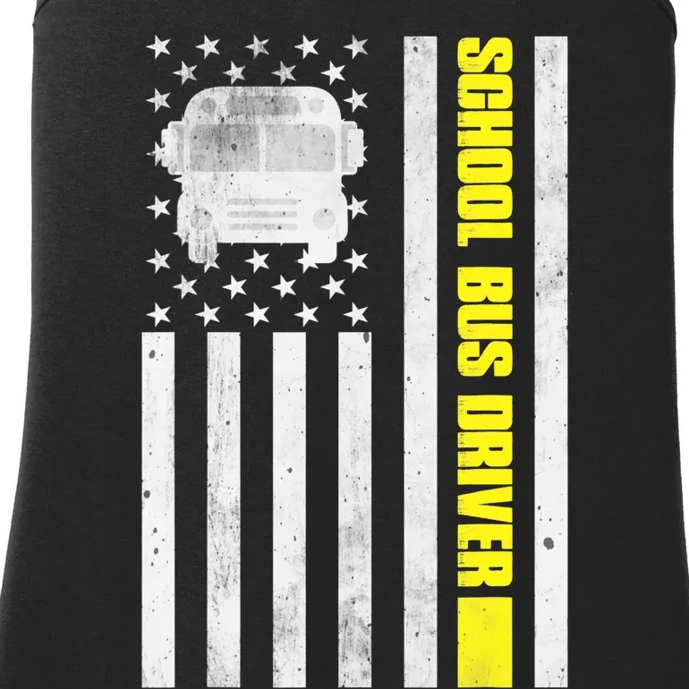 School Bus Driver American Flag, School Bus Driver Ladies Essential Tank