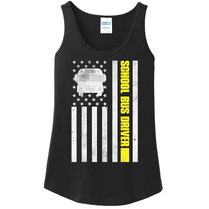 School Bus Driver American Flag, School Bus Driver Ladies Essential Tank