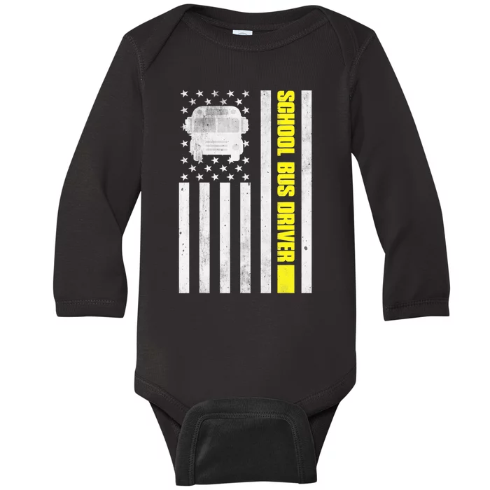 School Bus Driver American Flag, School Bus Driver Baby Long Sleeve Bodysuit