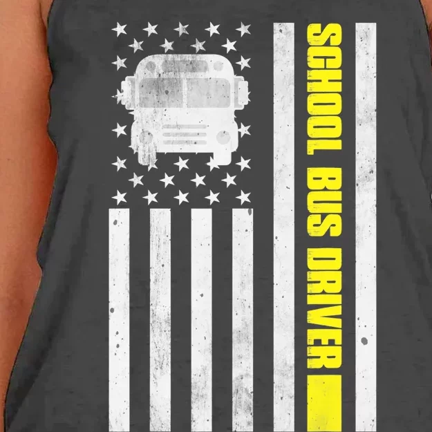 School Bus Driver American Flag, School Bus Driver Women's Knotted Racerback Tank