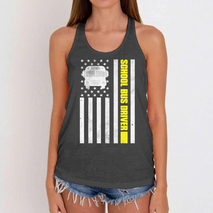 School Bus Driver American Flag, School Bus Driver Women's Knotted Racerback Tank