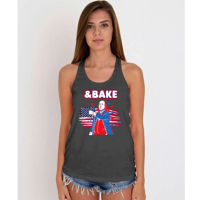 Shake & Bake Drinking American Presidents Happy 4th Of July Women's Knotted Racerback Tank