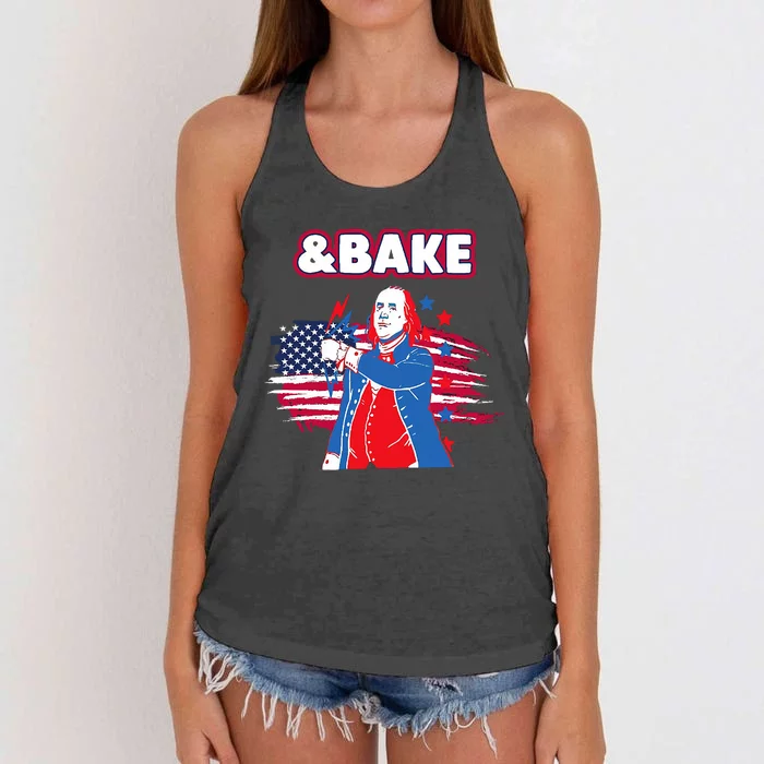 Shake & Bake Drinking American Presidents Happy 4th Of July Women's Knotted Racerback Tank