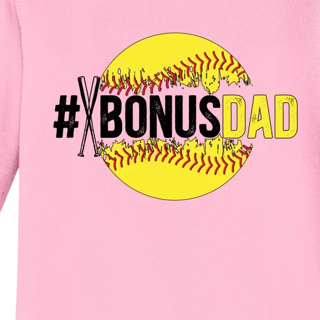 Softball Bonus Dad Proud Softball Player Bonus Dad Meaningful Gift Baby Long Sleeve Bodysuit