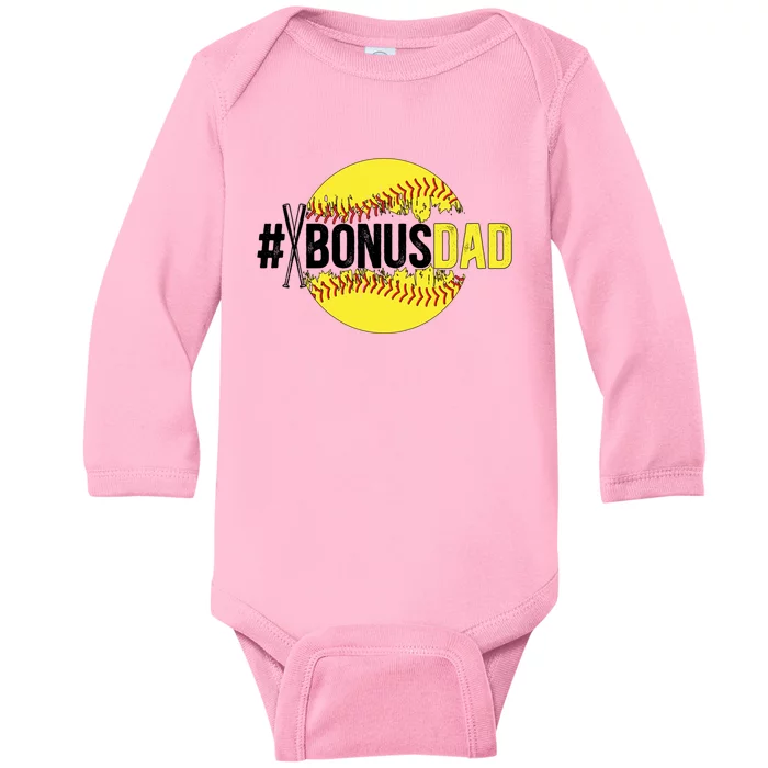 Softball Bonus Dad Proud Softball Player Bonus Dad Meaningful Gift Baby Long Sleeve Bodysuit