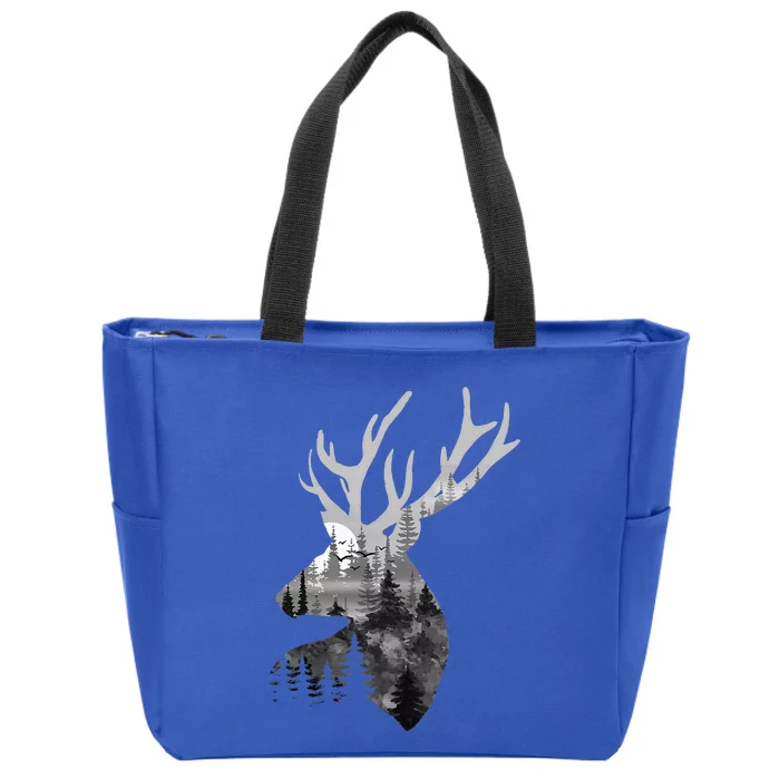 Silhouette Buck Deer Artwork Forest Wildlife Animal Lover Zip Tote Bag