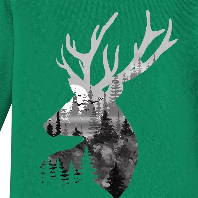 Silhouette Buck Deer Artwork Forest Wildlife Animal Lover Baby Long Sleeve Bodysuit