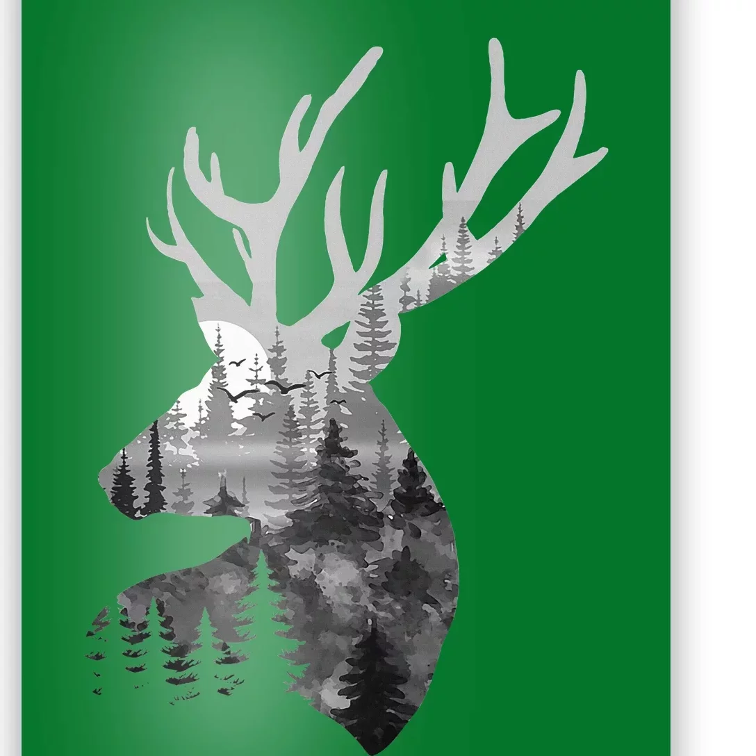 Silhouette Buck Deer Artwork Forest Wildlife Animal Lover Poster