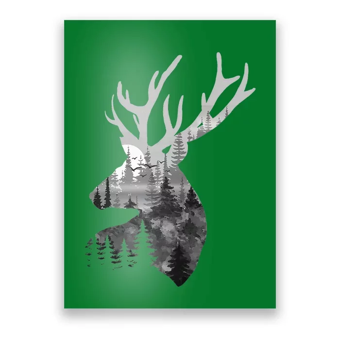 Silhouette Buck Deer Artwork Forest Wildlife Animal Lover Poster