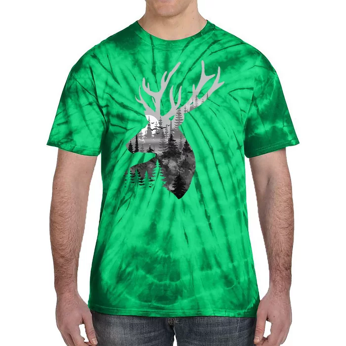 Silhouette Buck Deer Artwork Forest Wildlife Animal Lover Tie-Dye T-Shirt