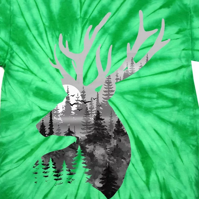 Silhouette Buck Deer Artwork Forest Wildlife Animal Lover Tie-Dye T-Shirt