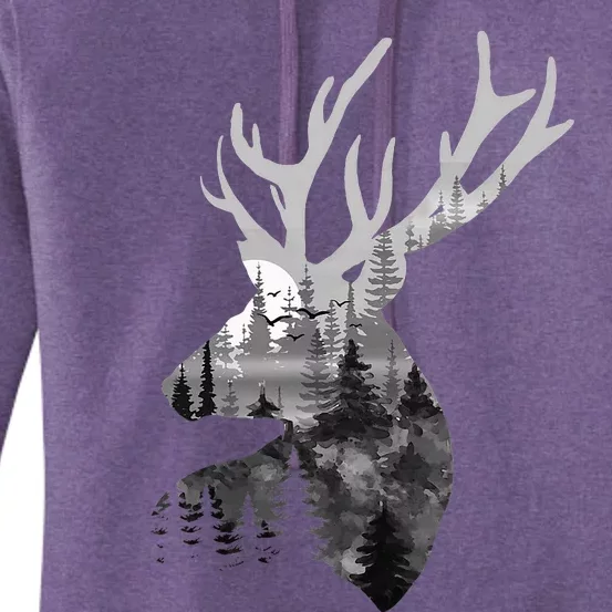 Silhouette Buck Deer Artwork Forest Wildlife Animal Lover Women's Pullover Hoodie