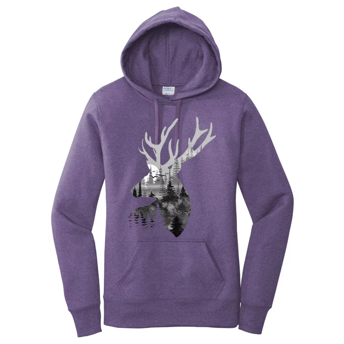 Silhouette Buck Deer Artwork Forest Wildlife Animal Lover Women's Pullover Hoodie